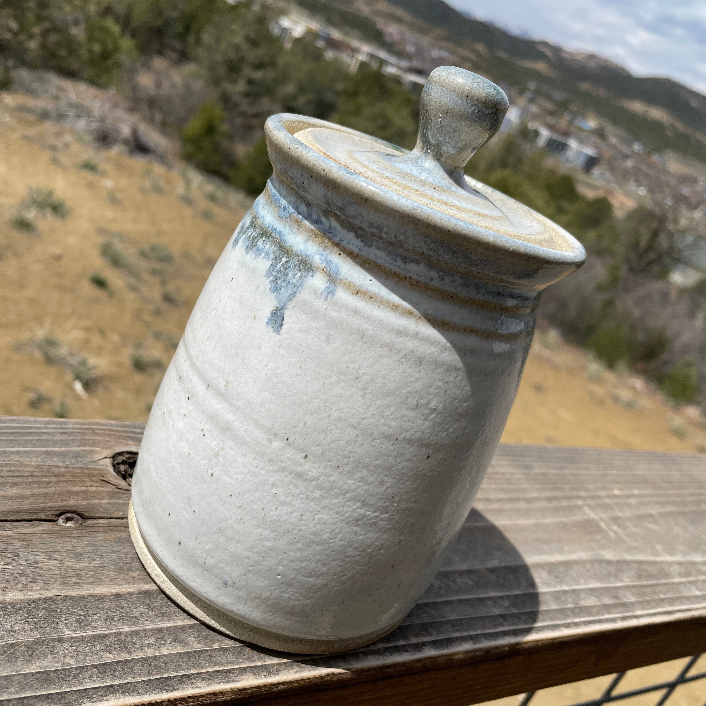 White blue canister ceramic sourdough crock jar Etsy