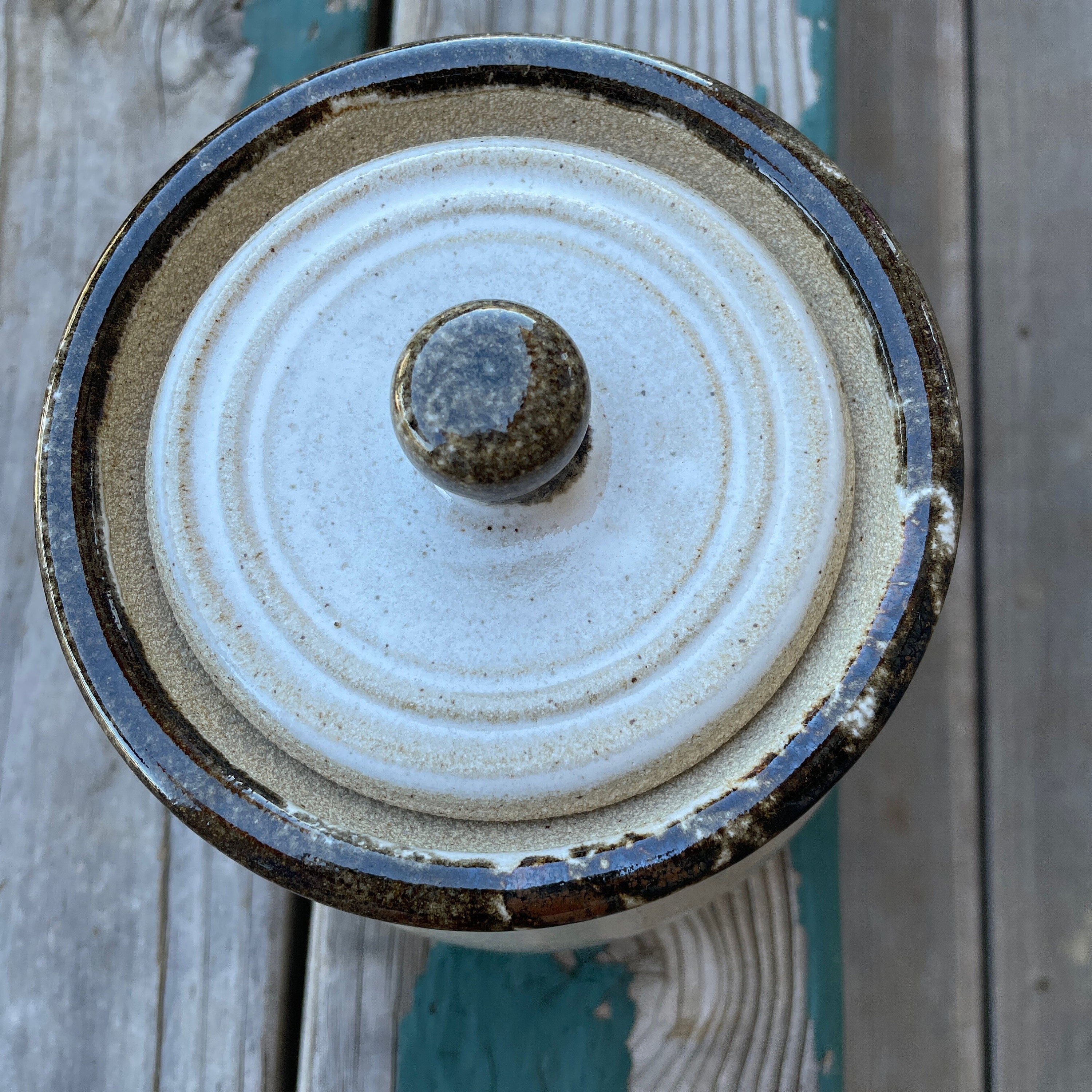 Pottery handmade covered jar sourdough crock white brown Etsy