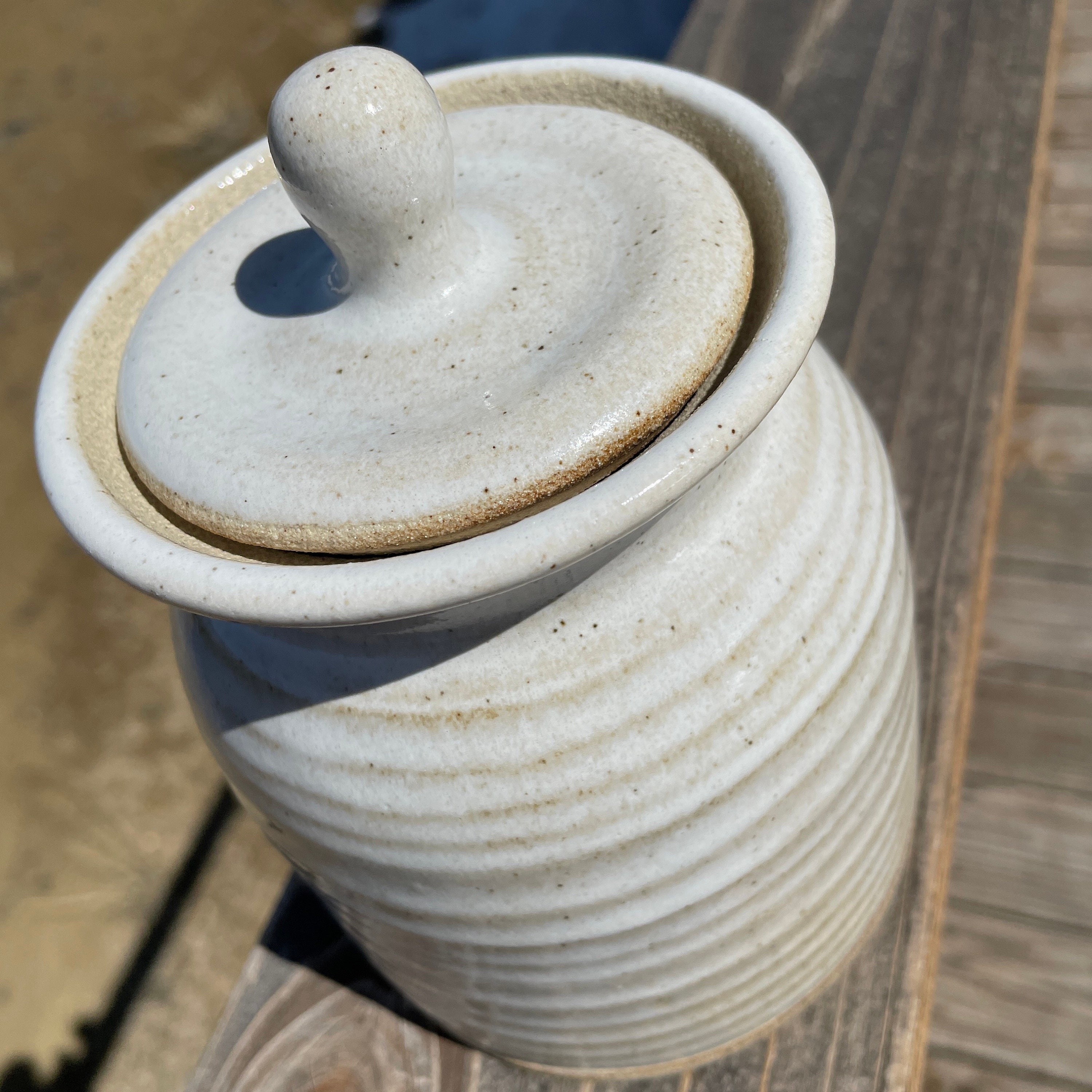 White canister ceramic sourdough crock jar earth tones Etsy