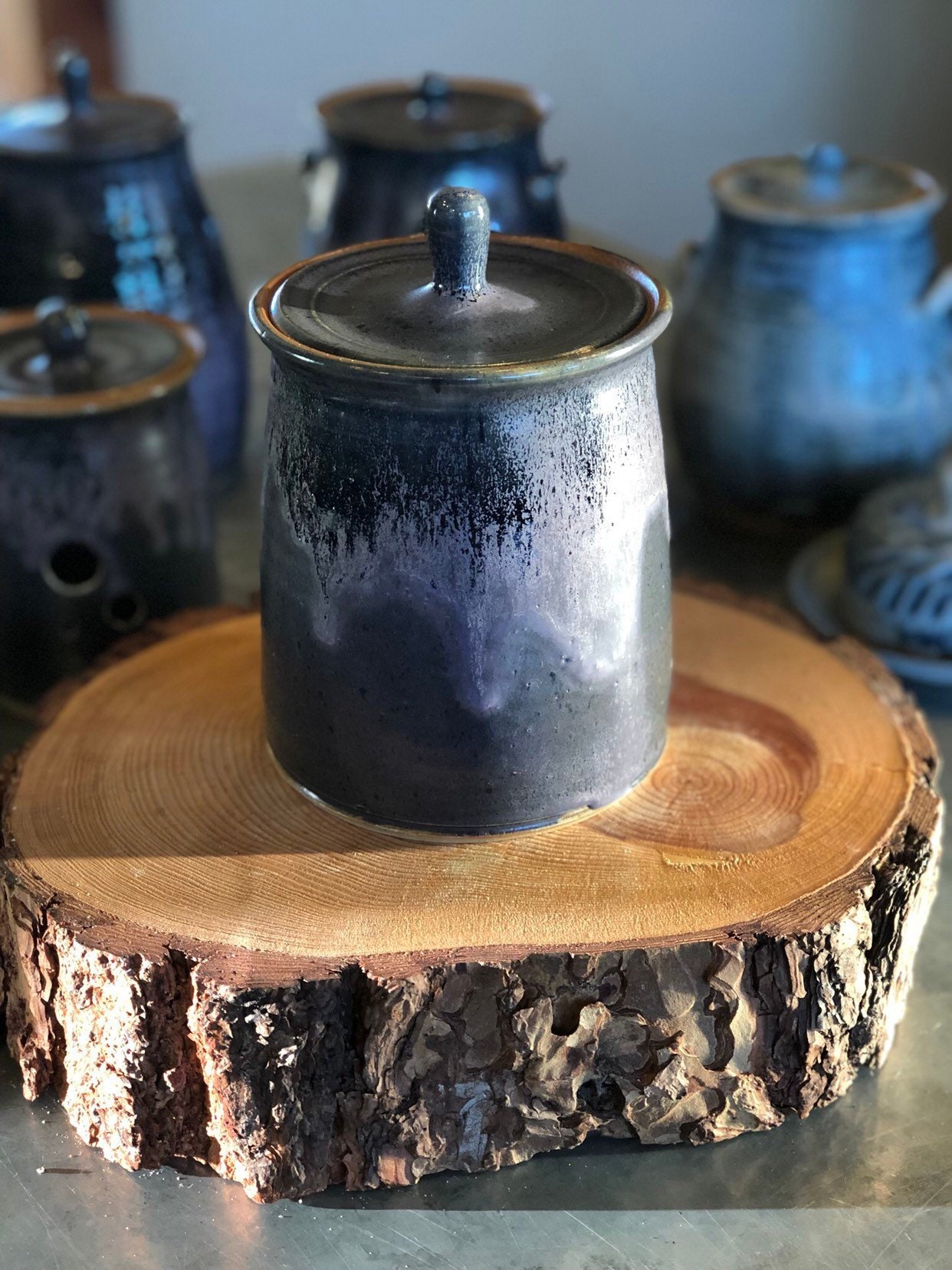 Pottery handmade sourdough crock covered jar purple Etsy