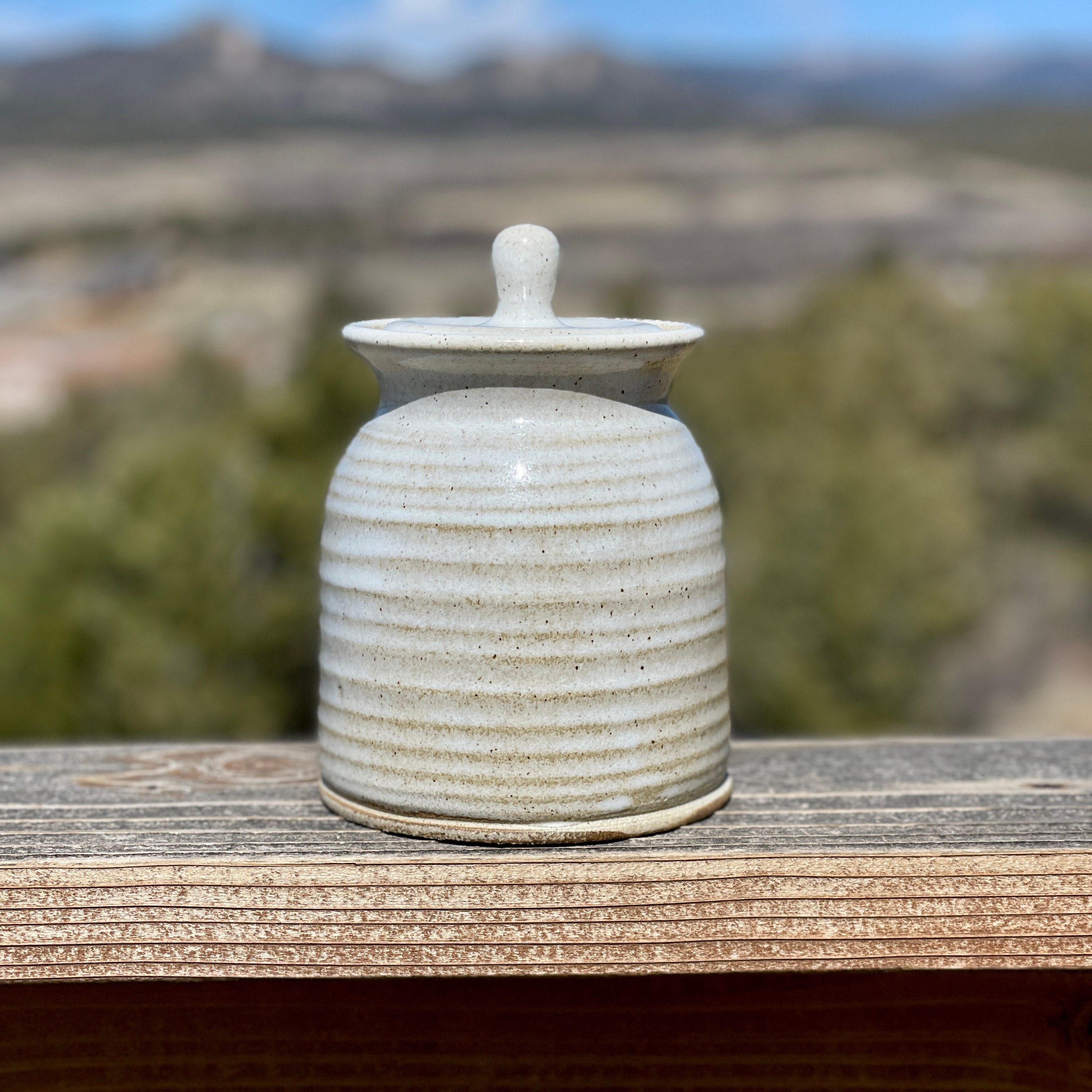 White canister ceramic sourdough crock jar earth tones Etsy