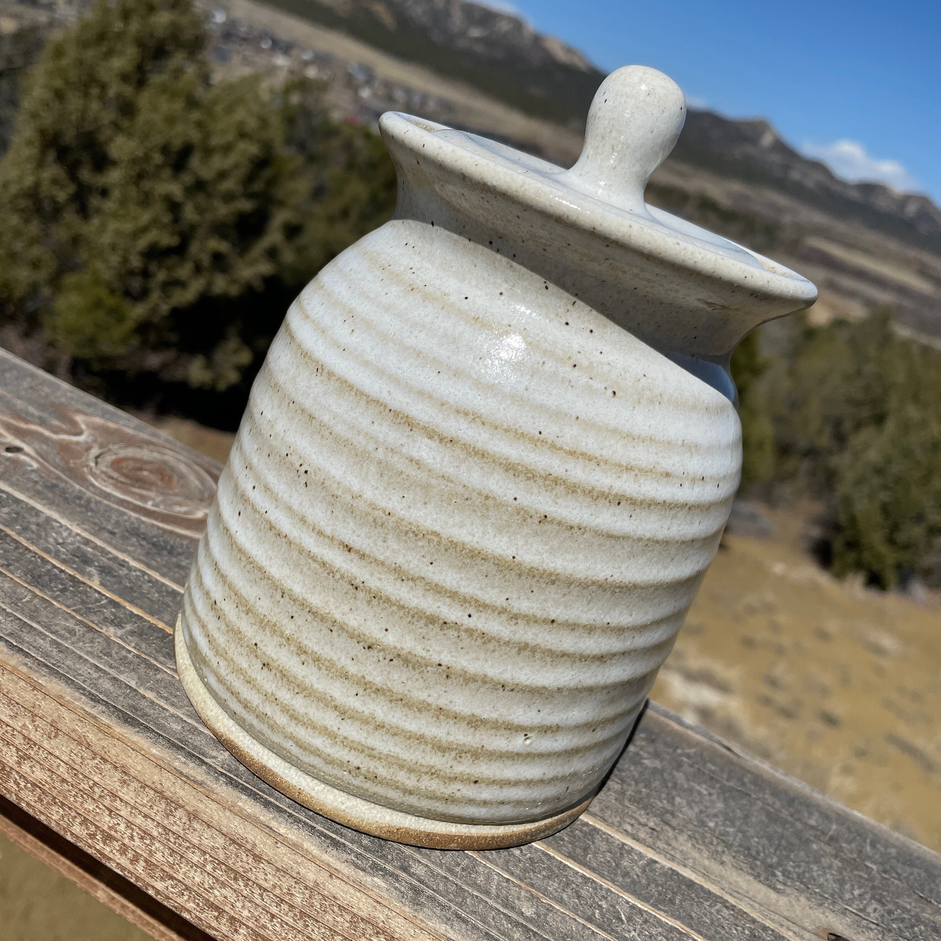 White canister ceramic sourdough crock jar earth tones Etsy