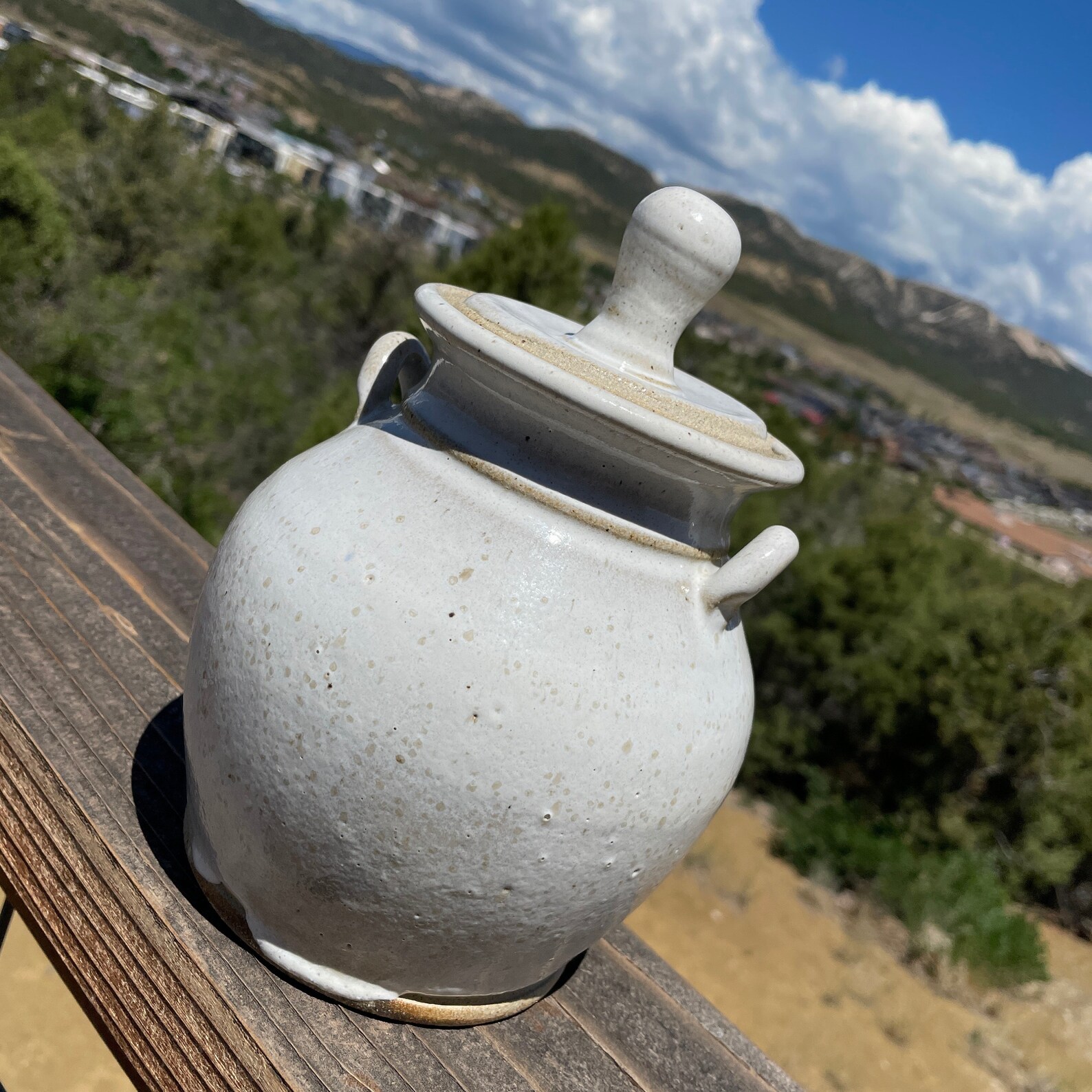 Pottery handmade sourdough crock covered jar white Etsy