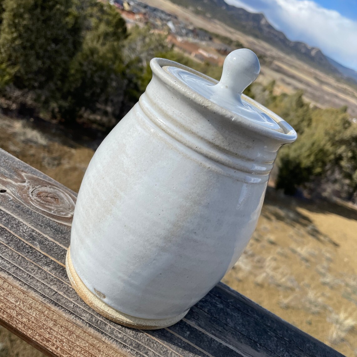 Pottery handmade sourdough crock covered jar white Etsy