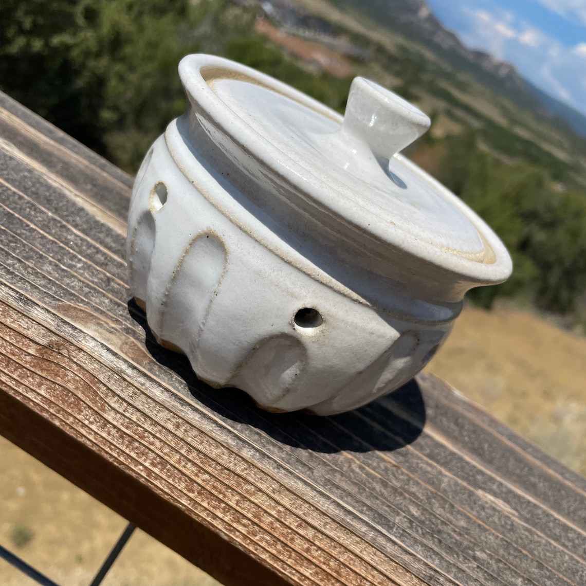 Handmade pottery garlic jar storage keeper white fluted Etsy