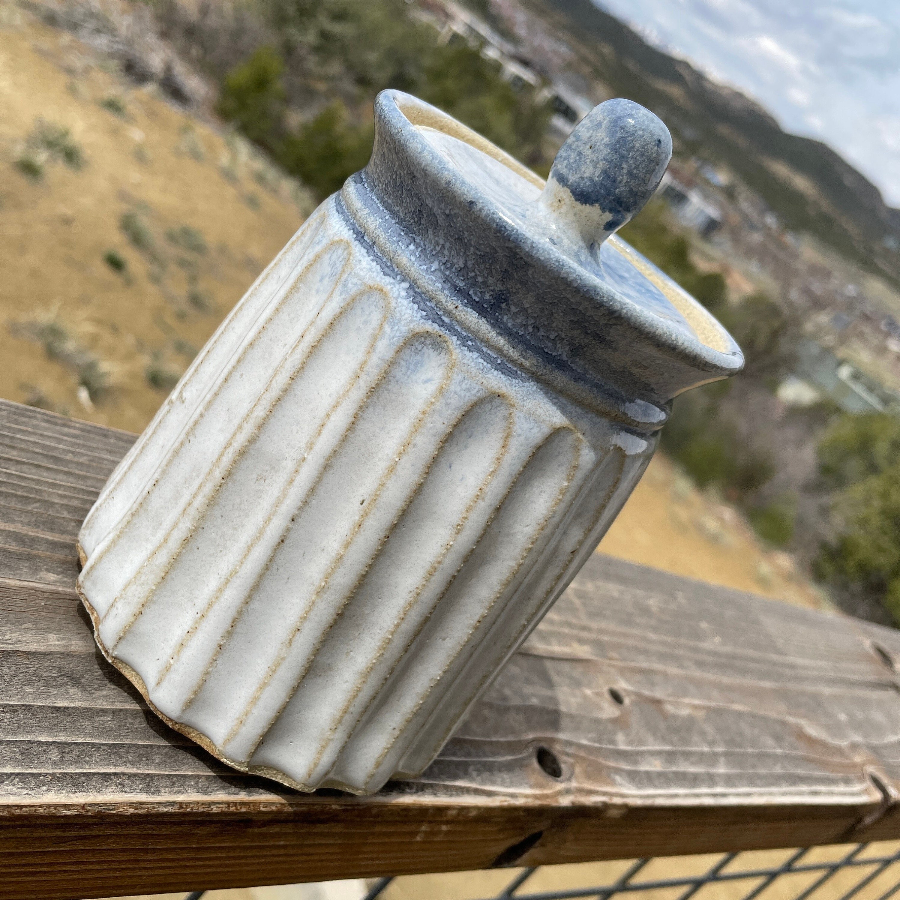 White blue canister sourdough stoneware crock coffee storage Etsy