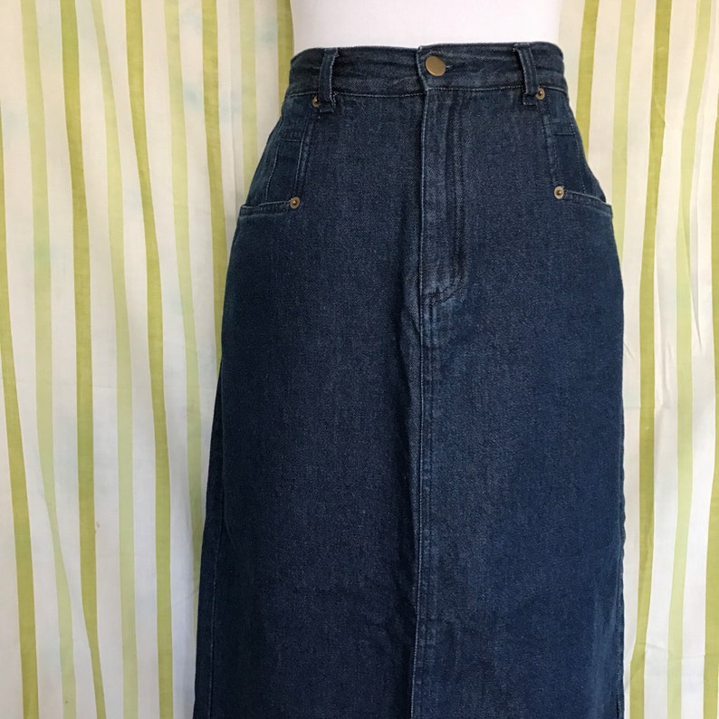 Denim Maxi Skirt 90s Long Dark Wash Jean Skirt Medium 8 | Etsy