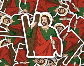 Saint Andrew the Apostle Sticker, Saint Andrew the Apostle Water Resistant Vinyl Matte or Glossy Sticker, Catholic Sticker, Saints Sticker.