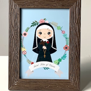 Saint Rita of Cascia Wall Art, Rita de Cascia Art Print, Catholic Saints Art Print, St Rita of Cascia Illustrated Art Print