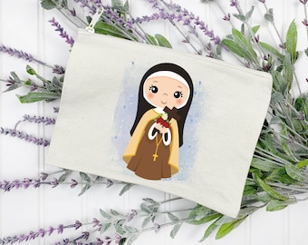 Saint Therese of Lisieux Zipper Pouch, Mass Veil Zipper Bag, Pencil Pouch, Makeup Bag, Childs purse, Catholic Saint Gift, Veil Pouch,Therese