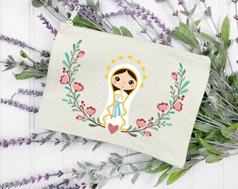 Our Lady of Lourdes Zipper Pouch, Mass Veil Zipper Bag, Pencil Pouch, Makeup Bag, Childs purse, Catholic Saint Gift, Veil Pouch, Veil bag