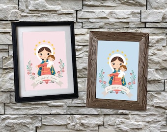 Our Lady of Rosary Wall Art, Our Lady of Rosary Art Print, Catholic Saint Art Print, Illustrated Art Print, Our Lady of Rosary