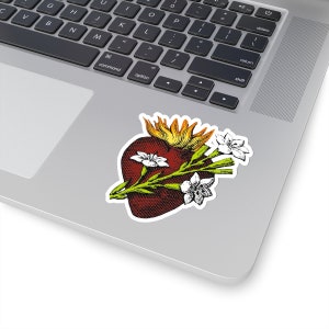 Sacred Heart of Joseph Sticker, Catholic Sticker, Black and White Heart of Joseph Waterproof Sticker, Colorful Matte Sticker, Saint Joseph