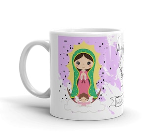 Taza de Nuestra Señora de Guadalupe Ora por Nosotros, Taza Católica, Tazas de Nuestra Señora de Guadalupe, Taza Católica, Taza de Santos