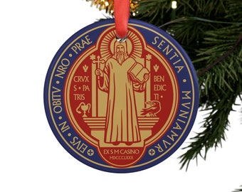 Benedict Medal  Ornaments, catholic ornaments, Catholic gifts, Christmas ornaments, car mirror ornaments, Saints ornaments, Benedict Medal