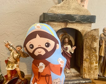 Saint Francis of Assisi Stuffed Doll, Saint Gift, Baptism, Catholic Gift, Saint Francis of Assisi Gift, Francis of Assisi Doll, Pillow Doll