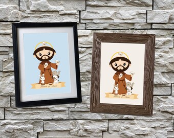 Saint Francis of Assisi Wall Art, Francis of Assisi Art Print, Catholic Saint Art Print, Illustrated Art Print, Jesus Wall Art, Digital Art