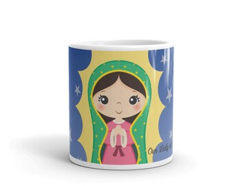 Taza Azul Estrella de Nuestra Señora de Guadalupe, Taza Católica, Tazas de Nuestra Señora de Guadalupe, Taza Católica, Taza de Santos