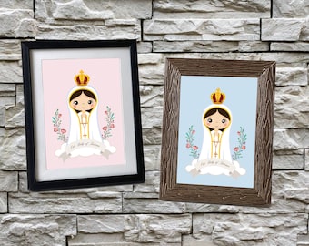 Our Lady of Fatima Wall Art, Lady of Fatima Art Print, Catholic Saints Art Print, Our Lady of Fatima Illustrated Art Print