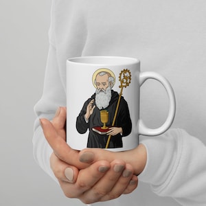 Saint Benedict of Nursia 11oz Mug, St Benedict Mug, Catholic Mug, Saints Mug, Catholic Saints Mug, Devotional Mug