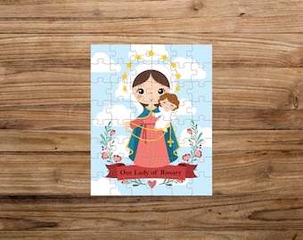 Our Lady of Rosary Puzzle, 48, 80 & 120 pieces puzzle, Catholic Jigsaw, Saints Puzzle, Catholic Saints Jigsaw, Catholic Toy, Catholic Gifts