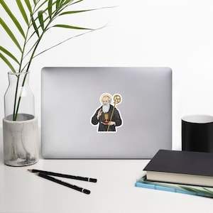 Saint Benedict of Nursia Sticker, St Benedict Sticker, Saint Benedict Water Resistant Vinyl Matte or Glossy Sticker