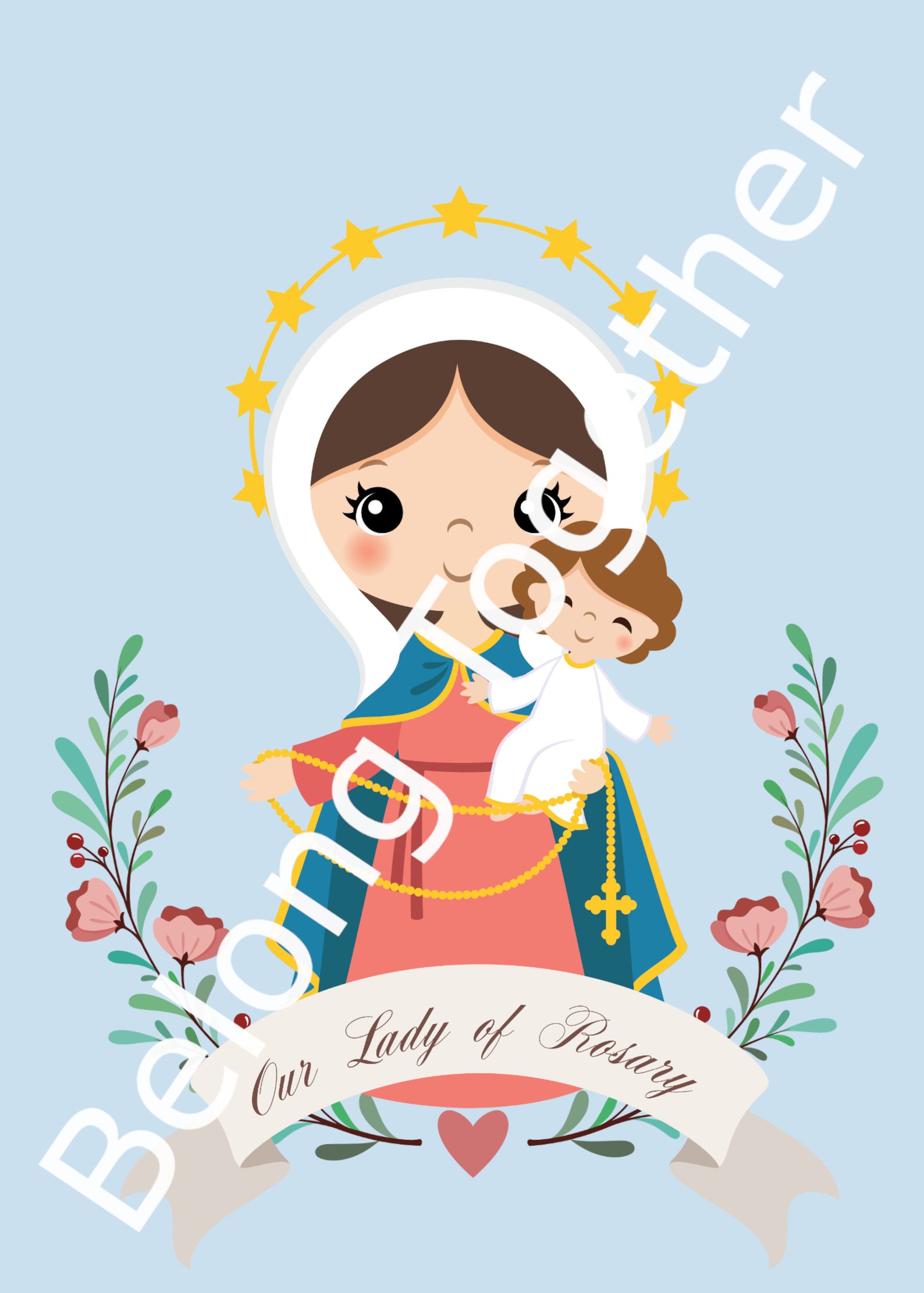 Our Lady of Rosary Wall Art, Our Lady of Rosary Art Print, Catholic ...