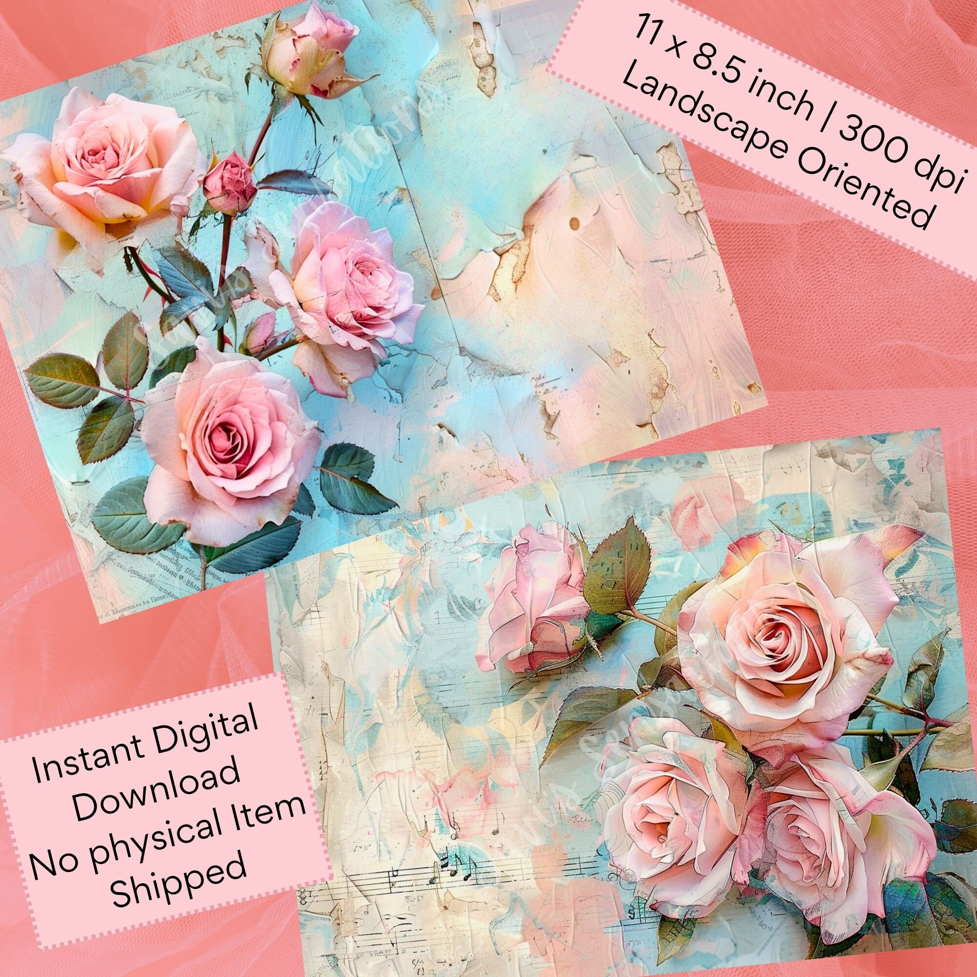 Pink Rose Printables | 29 Pages | Romantic | Watercolor Style ...