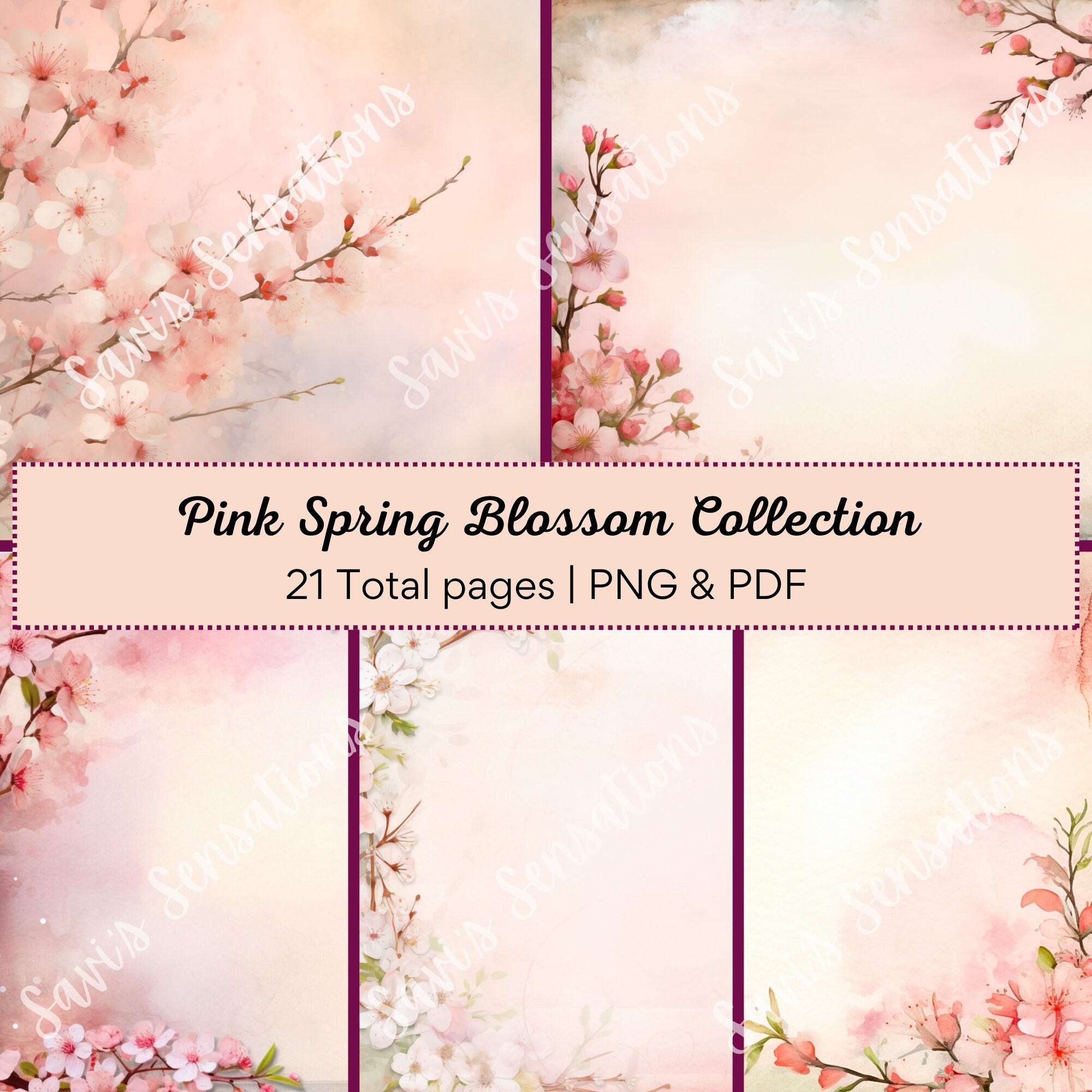 Pink Spring Cherry Blossom Printables Digital Download Junk Journals ...