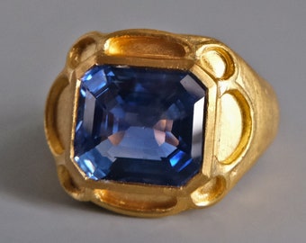 24k Large Natural Sapphire Mandala Ring GIA