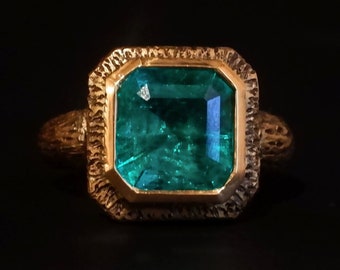 Muzo Emerald Bark Bezel Ring 22k Men Custom