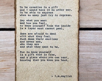 Original poetry, Typewriter poem, be creative, poetry decor, who you are, typed quote, Original writing, vintage paper, self gift, create