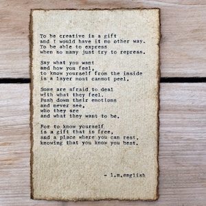 Poesia originale, Poema da macchina da scrivere, essere creativo, arredamento di poesia, chi sei, citazione da scrivere, scrittura originale, carta vintage, auto regalo, creare