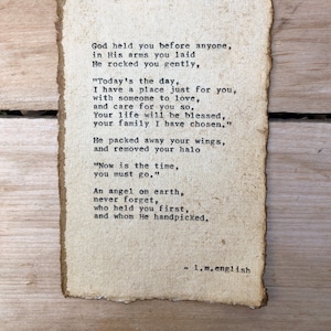 Original Poesie, Schreibmaschine Gedicht, Baby Dekor, Kinderzimmer Wandkunst, Poesie Dekor, Himmel gesendet, Baby Zitat, Vintage Papier, Baby Geschenk, personalisieren