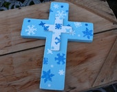 Wooden Cross, Snowflakes, Blue Cross, White Cross, Winter Cross, Winter Decor, Handmade cross, Winter wall decor, Painted snowflakes