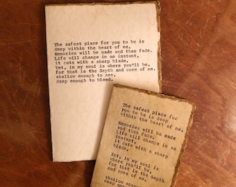 Handmade card, Original poetry, Typewriter poem, heart of me, poetry decor, in my soul, typed quote, Original writing, vintage paper, love