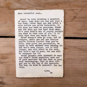 carte faite main, écriture originale, carte de deuil, carte d'inspiration, cadeau de deuil, avec sympathie, carte vintage, cadeau de sympathie, citation dactylographiée, âme