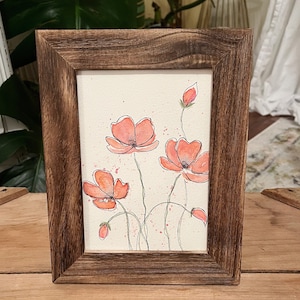 Watercolor flower, pink floral art, pink poppy, boho wall art, original painting, ink art, minimal artwork, wildflower art, neutral bouquet