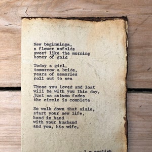 handgemachte Karte, Braut Karte, Original Poesie, Hochzeitskarte, getipptes Gedicht, Brautparty Geschenk, etwas altes, Braut Karte, Vintage Karte