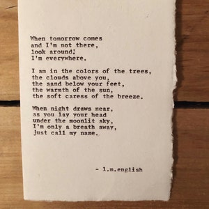 carta fatta a mano, poesia originale, Carta del dolore, in ricordo, regalo di dolore, perdita di, con simpatia, carta commemorativa, regalo di simpatia, citazione digitata