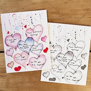Ti amo tanto, bellissimo tesoro, EE Cummings, biglietto fatto a mano, cuori acquerello, poesia d'amore, regalo romantico, cuori rosa, citazione digitata