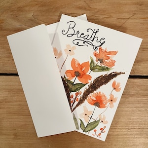 Tarjeta hecha a mano, acuarela boho, regalo de respiración, tarjeta de apoyo, hierba de pampa, flores naranjas, tarjeta de felicitación rústica, está bien, tarjeta inspiradora