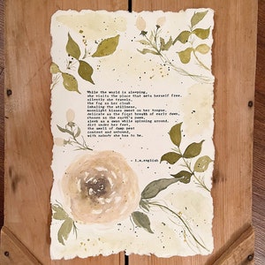 Poesia originale, decorazione murale boho, poesia ispiratrice, arte della natura, acquerello originale, decorazione terrosa, sii te stesso, baci di luna, rosa bianca