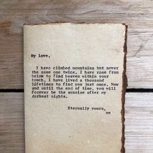 handgemachte Karte, original Poesie, meine Liebe, Jubiläumskarte, getipptes Gedicht, Ich liebe dich, meine Welt, Vintage Karte, Liebesgeschenk, Liebesbrief, Valentin