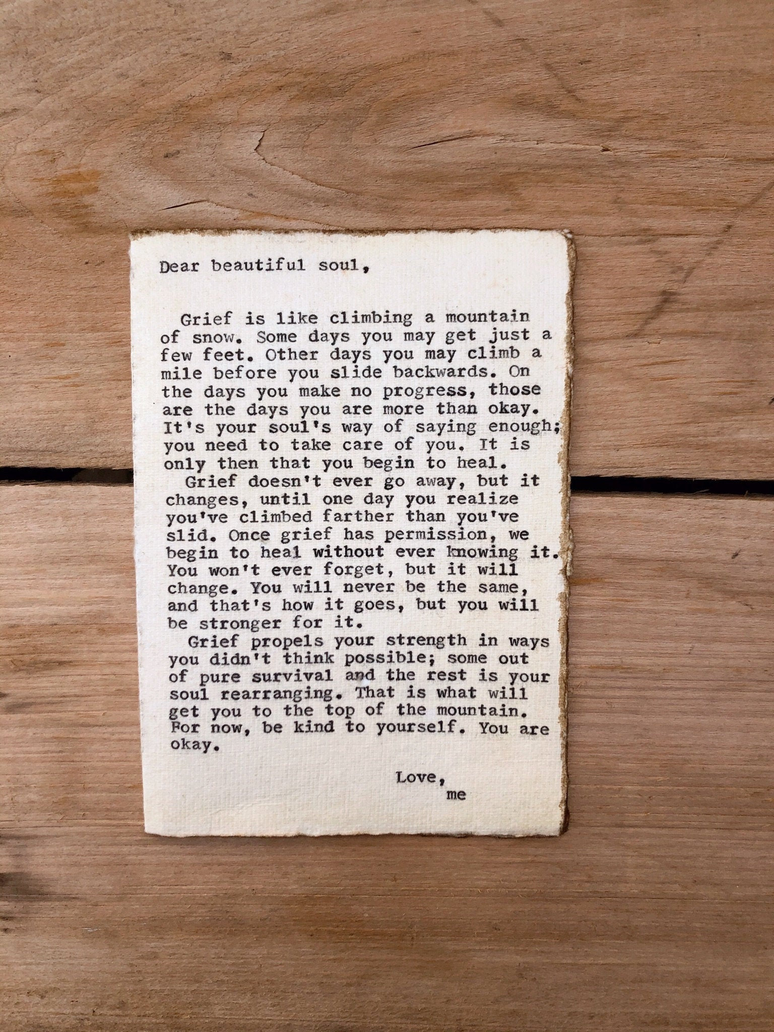 handmade card, original writing, Grief card, inspirational card, grief gift, with sympathy, vintage card, sympathy gift, typed quote, soul