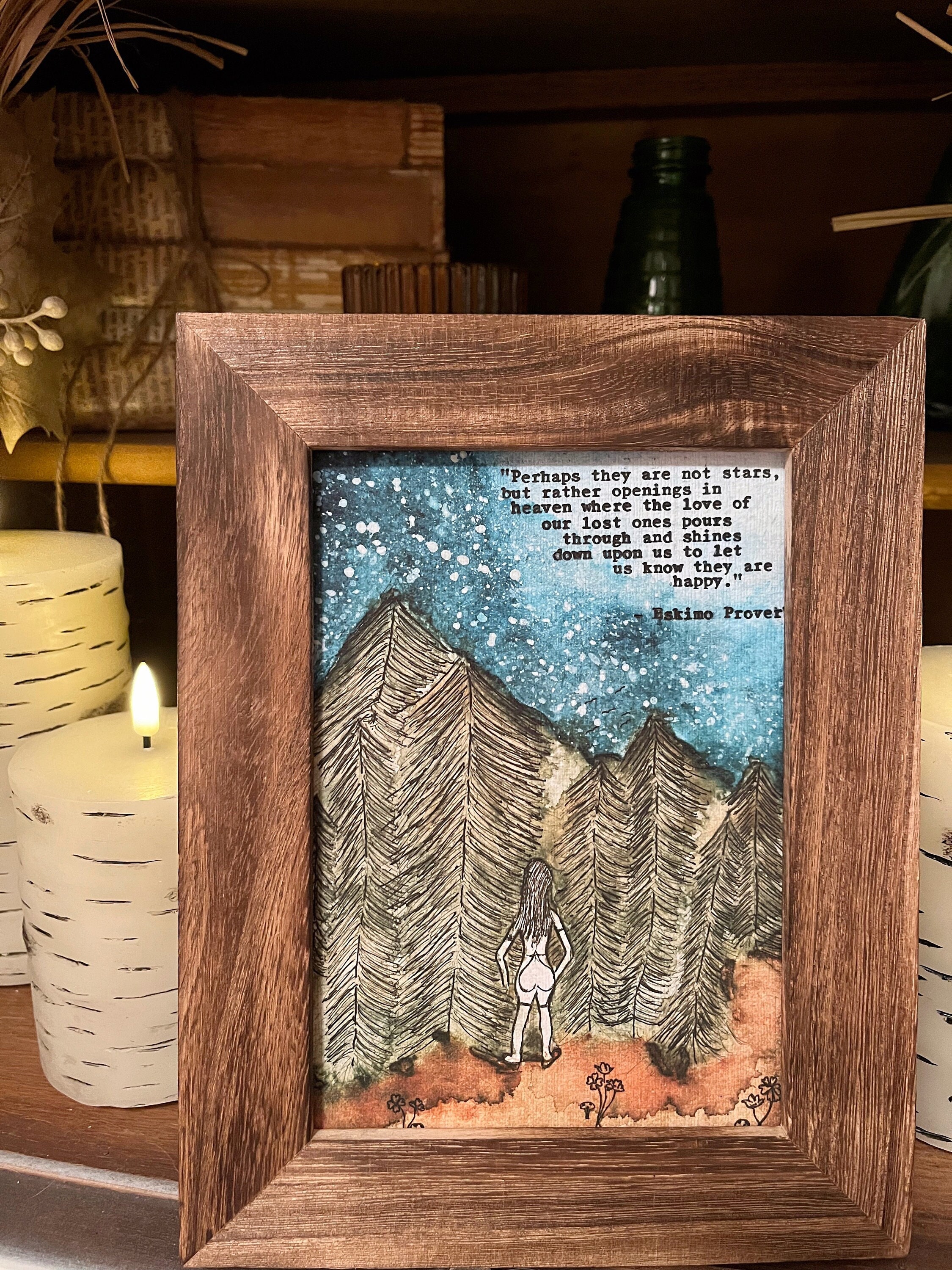 Grief gift, Eskimo proverb, watercolor forest, perhaps they are not, stars in the sky, in memory of, sympathy gift, girl in forest, loss of