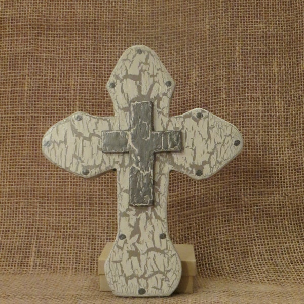 Handmade Distressed Wood Cross, Crackled Wood Wall Cross, Gift for Men, Gray, Grey, Gunmetal, Fantasy decor, Hand painted hanging wall cross