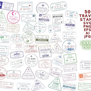 50 reizen continenten stampReizen SVG, PNG, JPG Stamp Svg-bundel, paspoortstempel, poststempel svg, stempel clipart, paspoort clipart, postzegels toerisme