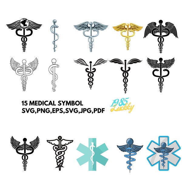 15 Símbolo médico SVG, Caduceo Svg, MD Svg, Estrella de la Vida Svg, Doctor Svg, Doctor Svg, Png, Eps, Jpg descarga digital instantánea