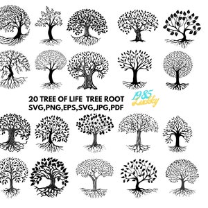 20 Svg Tree of Life black ,SVG File, roots leaves,tree svg, family tree svg,roots svg, family tree, tree,tree with roots, tree silhouette